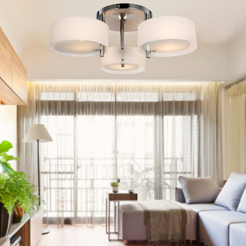 Semi Flush Ceiling Light Fixture - Stunning Drum Acrylic Shade - 1/2/3 Lights - Modern Silver Design for Living Room