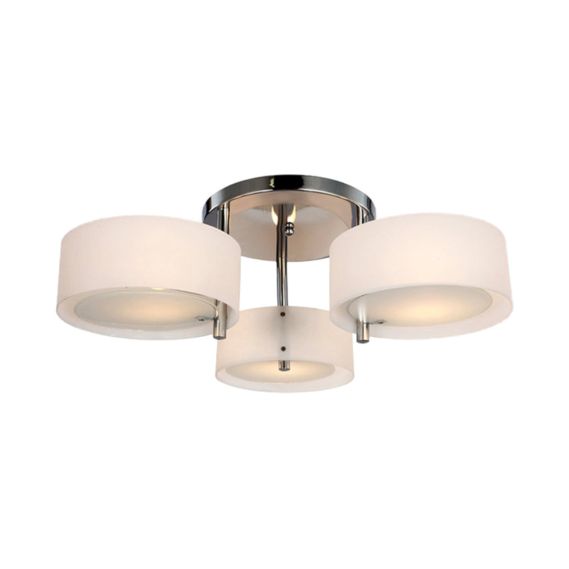 Semi Flush Ceiling Light Fixture - Stunning Drum Acrylic Shade - 1/2/3 Lights - Modern Silver Design for Living Room