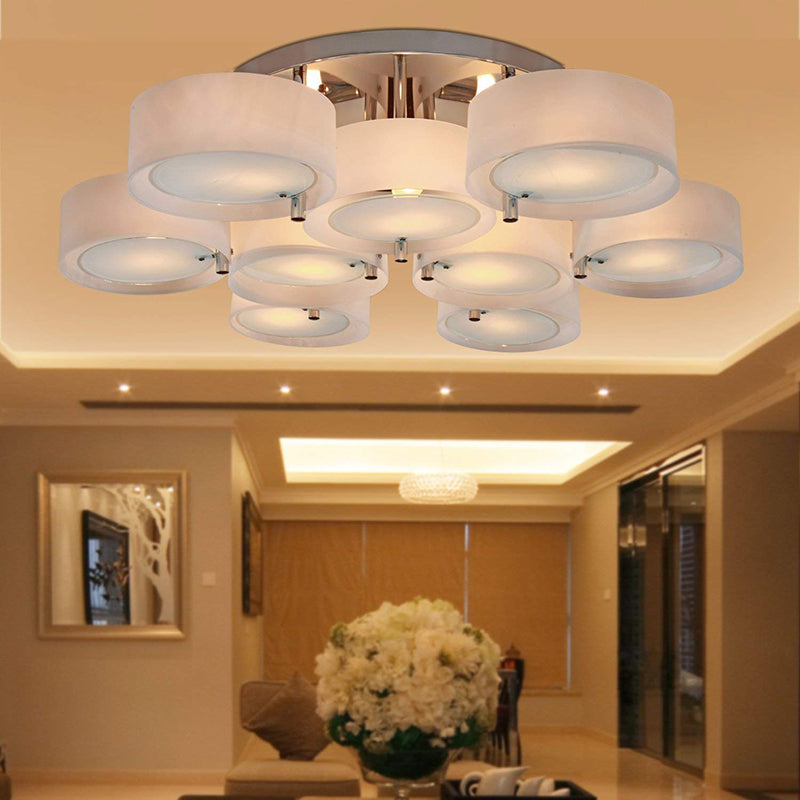 Semi Flush Ceiling Light Fixture - Stunning Drum Acrylic Shade - 1/2/3 Lights - Modern Silver Design for Living Room