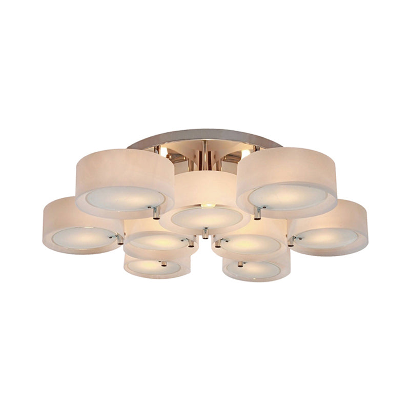 Semi Flush Ceiling Light Fixture - Stunning Drum Acrylic Shade - 1/2/3 Lights - Modern Silver Design for Living Room