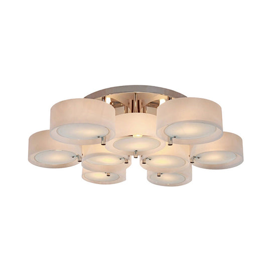 Semi Flush Ceiling Light Fixture - Stunning Drum Acrylic Shade 1/2/3 Lights Modern Silver Design For