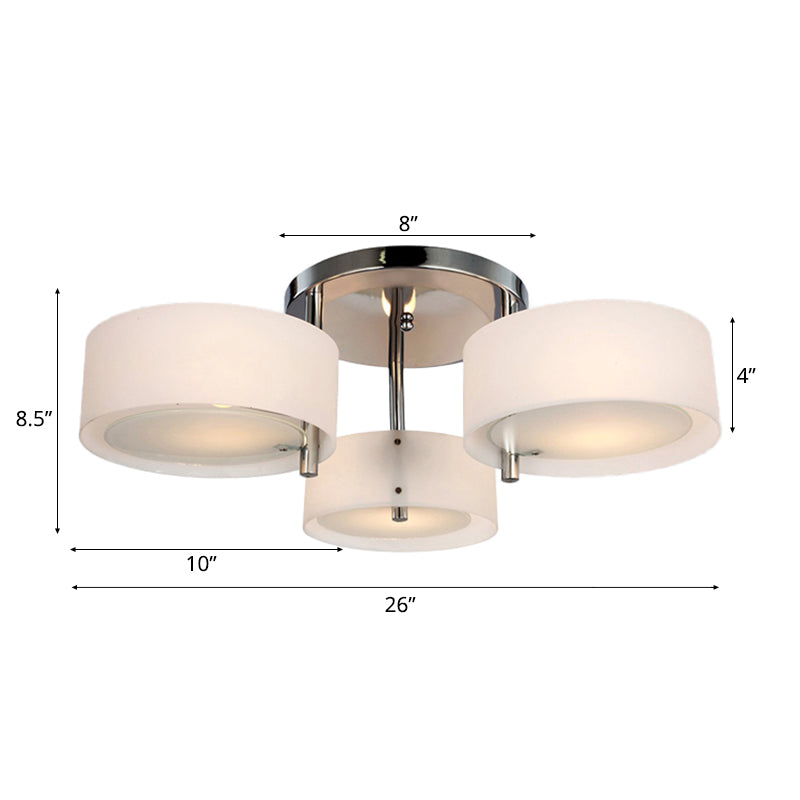 Semi Flush Ceiling Light Fixture - Stunning Drum Acrylic Shade - 1/2/3 Lights - Modern Silver Design for Living Room