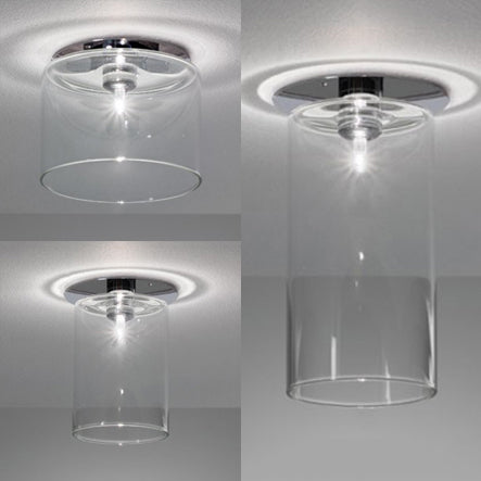 Modernist Clear Glass Flush Mount Lighting - 1 Light Nickel Ceiling Fixture, Various Width Options