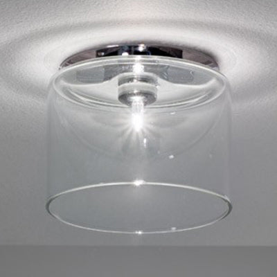 Modernist Clear Glass Flush Mount Lighting - 1 Light Nickel Ceiling Fixture, Various Width Options