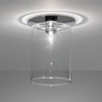 Modernist Clear Glass Flush Mount Lighting - 1 Light Nickel Ceiling Fixture Various Width Options /