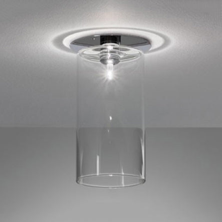 Modernist Clear Glass Flush Mount Lighting - 1 Light Nickel Ceiling Fixture, Various Width Options