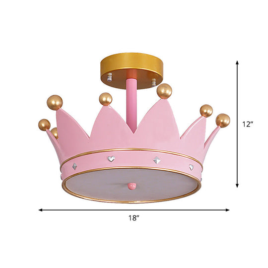 Cartoon LED Pink Finish Crown Shape Semi Flush Light - Flush Mount Lamp Fixture