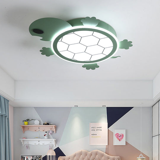 Cartoon Green LED Acrylic Turtle Flushmount Lamp for Kids Bedroom Ceiling