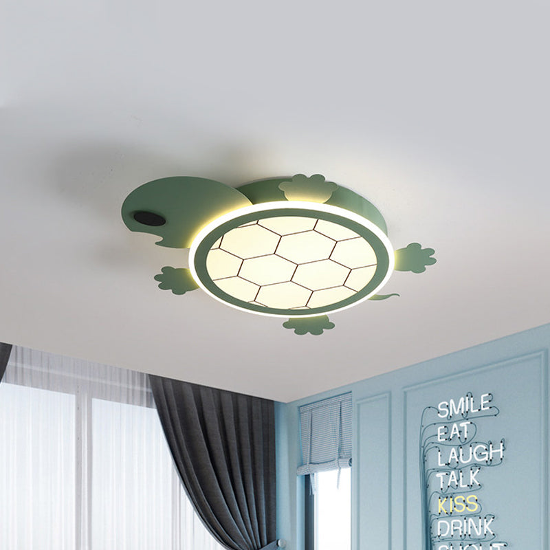 Cartoon Green LED Acrylic Turtle Flushmount Lamp for Kids Bedroom Ceiling