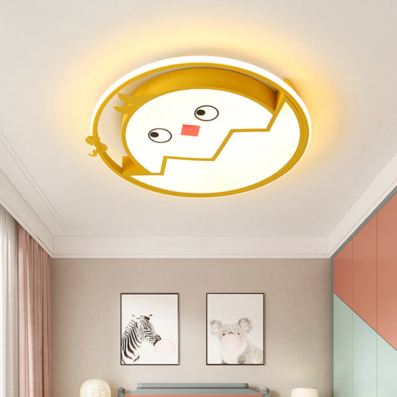 Yellow Cartoon Chicken Flush Mount LED Bedroom Lamp in Acrylic with Broken Shell Design