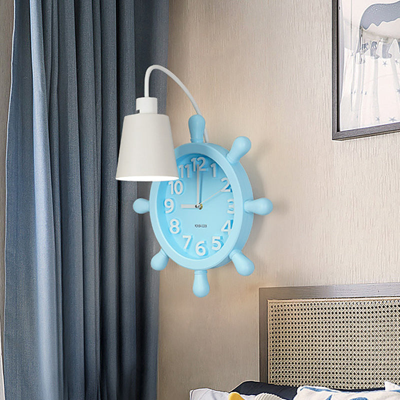 Rudder Design Wall Lamp With 1 Metal Light In Pink/Blue Finish - Perfect For Kids Bedside!