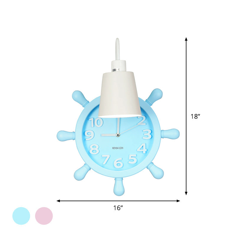 Rudder Design Wall Lamp With 1 Metal Light In Pink/Blue Finish - Perfect For Kids Bedside!