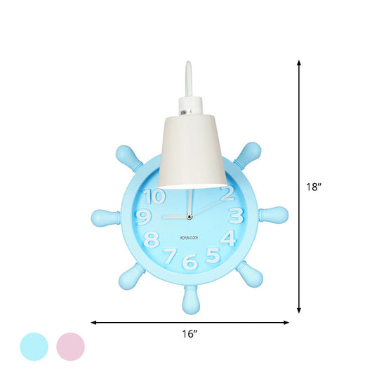 Rudder Design Wall Lamp With 1 Metal Light In Pink/Blue Finish - Perfect For Kids Bedside!