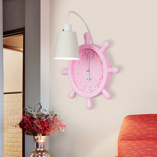 Rudder Design Wall Lamp With 1 Metal Light In Pink/Blue Finish - Perfect For Kids Bedside!