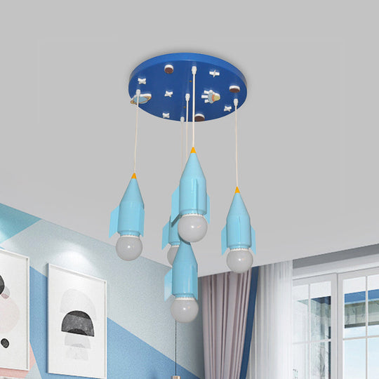 Blue Rocket Cluster Pendant Light - 5 Light Ceiling Suspension Lamp in Metallic Finish