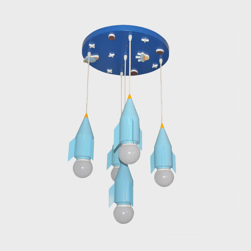 Blue Rocket Cluster Pendant Light - 5 Light Ceiling Suspension Lamp in Metallic Finish