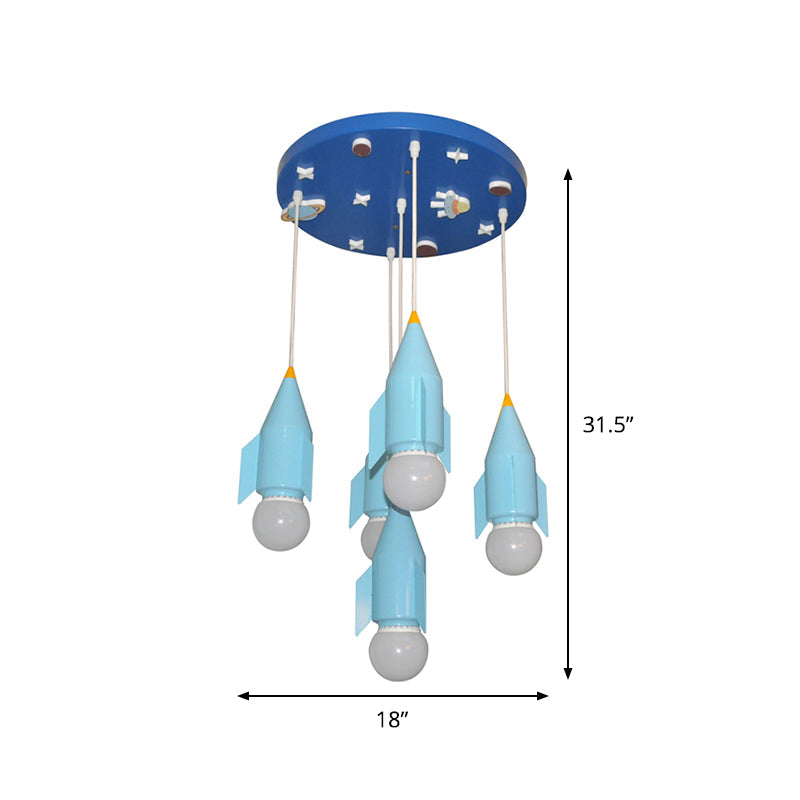 Blue Rocket Cluster Pendant Light - 5 Light Ceiling Suspension Lamp in Metallic Finish