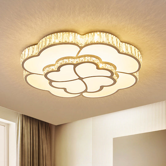 White LED Crystal Ceiling Light with Clover Design for Modern Bedrooms