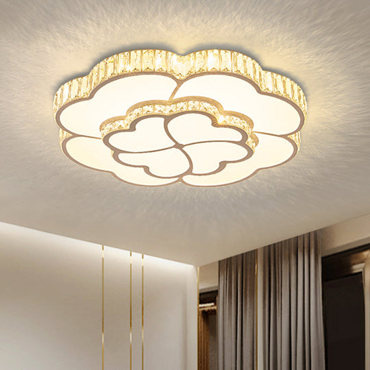 White LED Crystal Ceiling Light with Clover Design for Modern Bedrooms