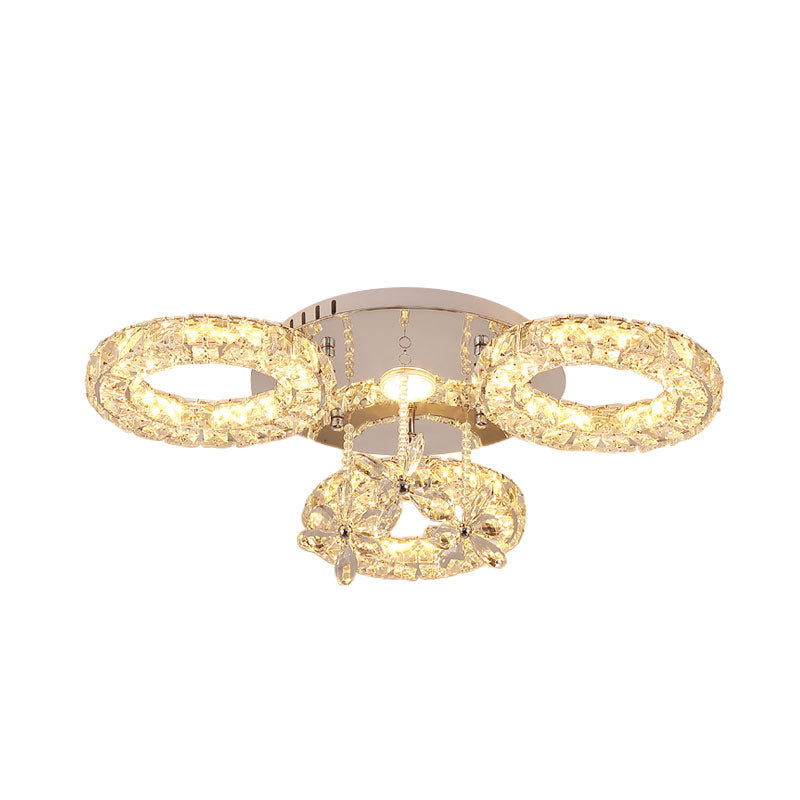 Modern LED Crystal Semi Flush Lamp with Nickel Hoop and Flower Design for Close to Ceiling Lighting