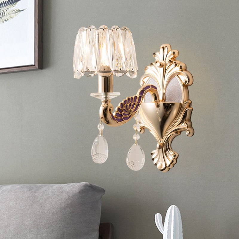 Modern Gold Crystal Wall Sconce With Small Drum Shade