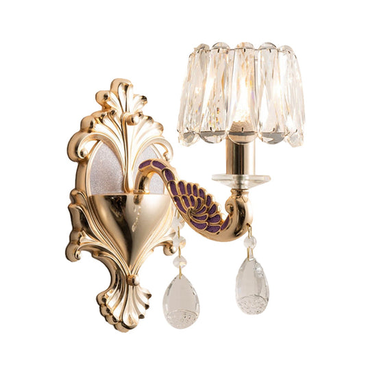 Modern Gold Crystal Wall Sconce With Small Drum Shade