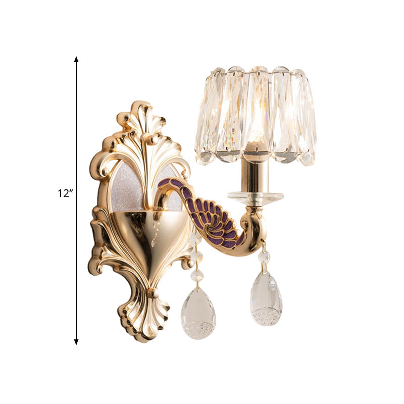 Modern Gold Crystal Wall Sconce With Small Drum Shade