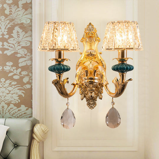 Small Gold Drum Wall Mount Traditional Seedy Crystal Bedroom Lamp Fixture 2 /