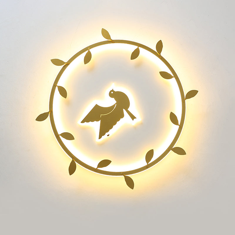 Nordic Wreath-Pigeon Gold Led Flushmount Ceiling Light For Kids Room - Ultrathin & Acrylic