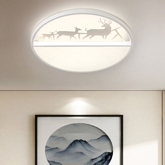 Nordic Led Ceiling Light With Deer Silhouette In 3 Colors White