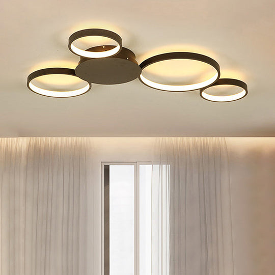 33.5" - 47" Wide White/Brown Ring Light LED Ceiling Flush Mount Lamp in Warm/White/Natural Light