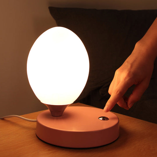 Opal Glass Egg Shell Night Light Macaron Lamp - Single-Bulb Table Stand For Bedside Pink/Blue/Yellow