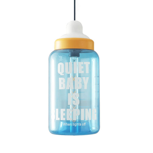 Blue Glass Kids Style Milk Bottle Pendant - 1-Head Baby Room Hanging Ceiling Light