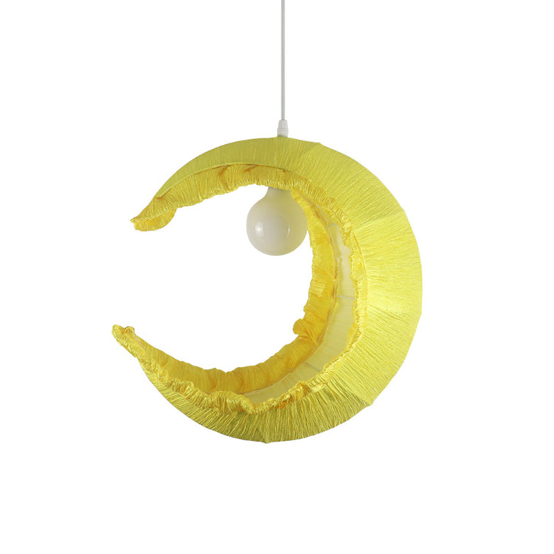 Fabric Hanging Pendant Macaron Light - Yellow Crescent Pendulum 1-Light 12/16 Width Ideal For Table