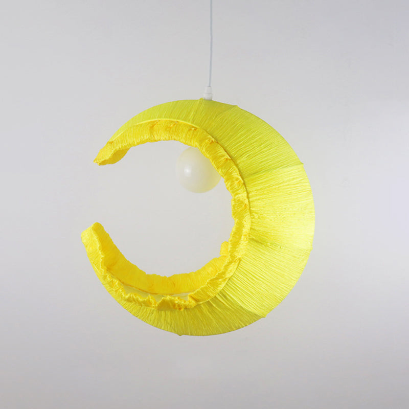 Fabric Hanging Pendant Macaron Light - Yellow Crescent Pendulum 1-Light 12/16 Width Ideal For Table