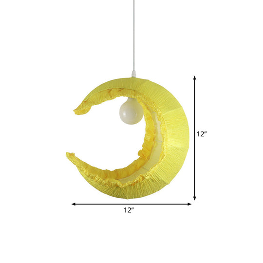 Fabric Hanging Pendant Macaron Light - Yellow Crescent Pendulum 1-Light 12/16 Width Ideal For Table