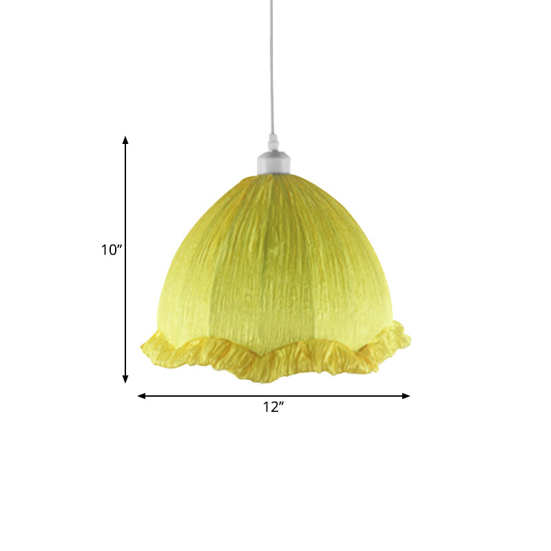 Dome Bedside Pendant Lamp - Modern Hanging Light In Yellow With Scalloped Trim 12/16 Wide Fabric 1