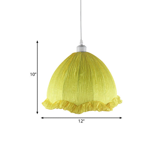 Dome Bedside Pendant Lamp - Modern Hanging Light In Yellow With Scalloped Trim 12/16 Wide Fabric 1