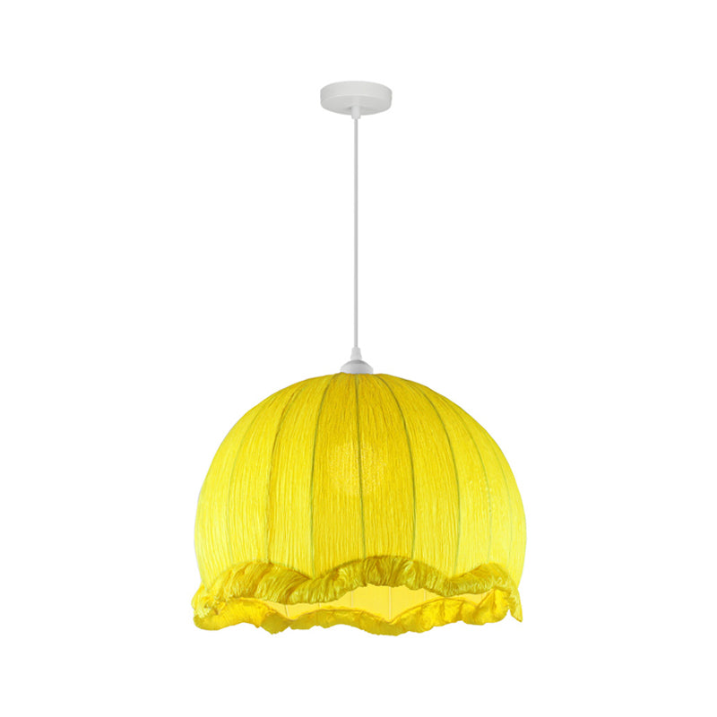 Dome Bedside Pendant Lamp - Modern Hanging Light In Yellow With Scalloped Trim 12/16 Wide Fabric 1