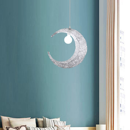 Contemporary Aluminum Wire Woven Crescent Pendant Lamp - 1 Head Silver/Gold Suspended Lighting