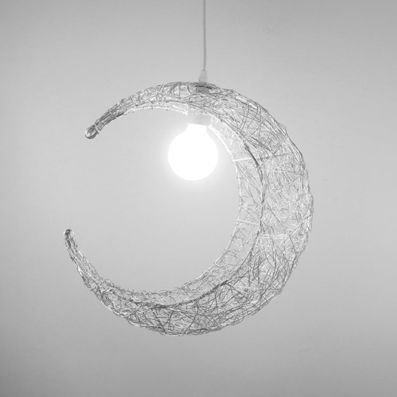 Contemporary Aluminum Wire Woven Crescent Pendant Lamp - 1 Head Silver/Gold Suspended Lighting