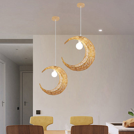 Contemporary Aluminum Wire Woven Crescent Pendant Lamp - 1 Head Silver/Gold Suspended Lighting