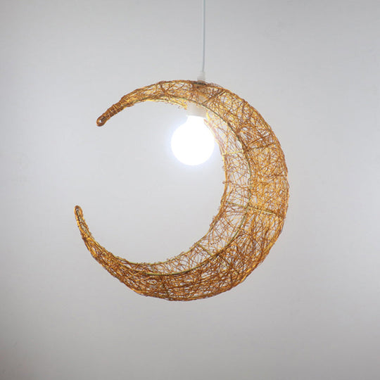 Contemporary Aluminum Wire Woven Crescent Pendant Lamp - 1 Head Silver/Gold Suspended Lighting