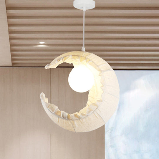 Nordic Rattan Crescent Pendant Light Fixture With Flaxen Fabric Shade - Single Ceiling Hanging For