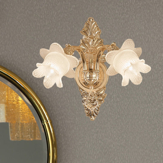 Bluebells Frosted Glass Wall Sconce In Gold For Traditional Family Room