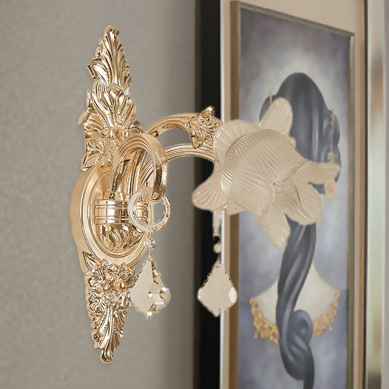 Bluebells Frosted Glass Wall Sconce In Gold For Traditional Family Room 1 /