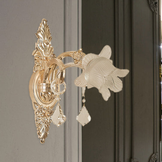 Bluebells Frosted Glass Wall Sconce In Gold For Traditional Family Room