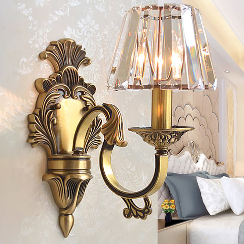 Hotel Wall Mounted Brass Wavy Arm Lamp Kit With Cone Crystal Shade