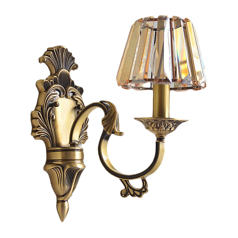 Hotel Wall Mounted Brass Wavy Arm Lamp Kit With Cone Crystal Shade