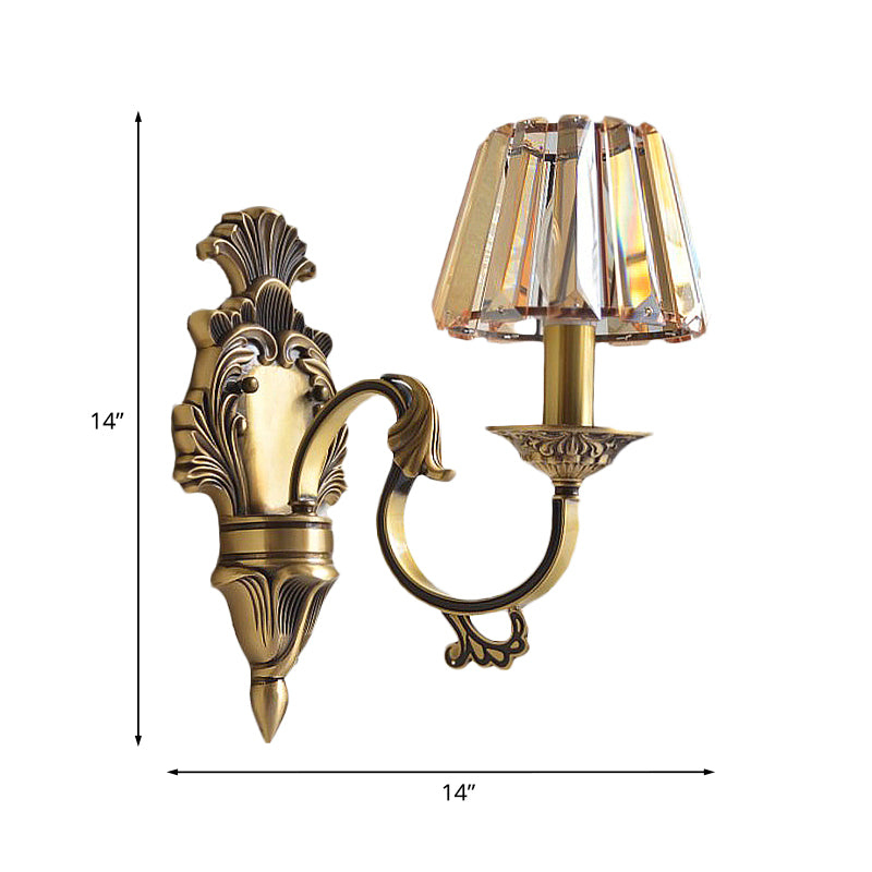 Hotel Wall Mounted Brass Wavy Arm Lamp Kit With Cone Crystal Shade